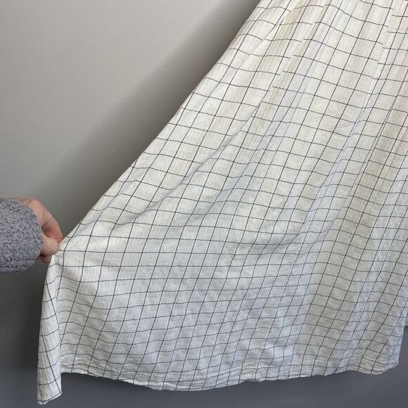 PAMELA LOVE Dress Womens Medium Plaid Halter Apron Midi Ivory Open Back Pockets - Picture 5 of 11